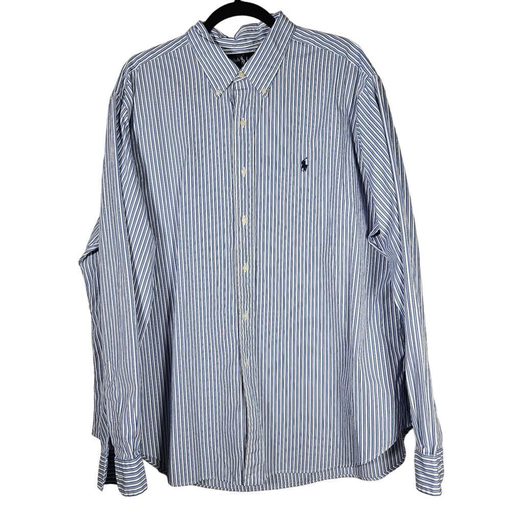 Ralph Lauren Mens Sz XXL Button Down Shirt Classic Fit‎ Blue Striped Long Sleeve